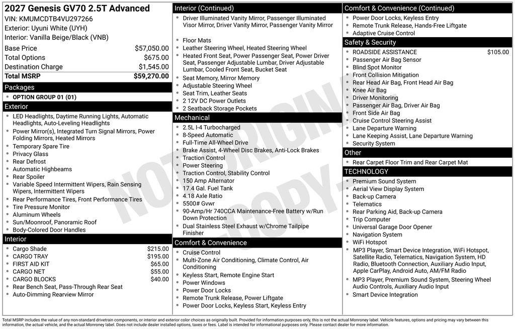 New 2027 Genesis GV70 2.5T Advanced AWD/4WD image 8