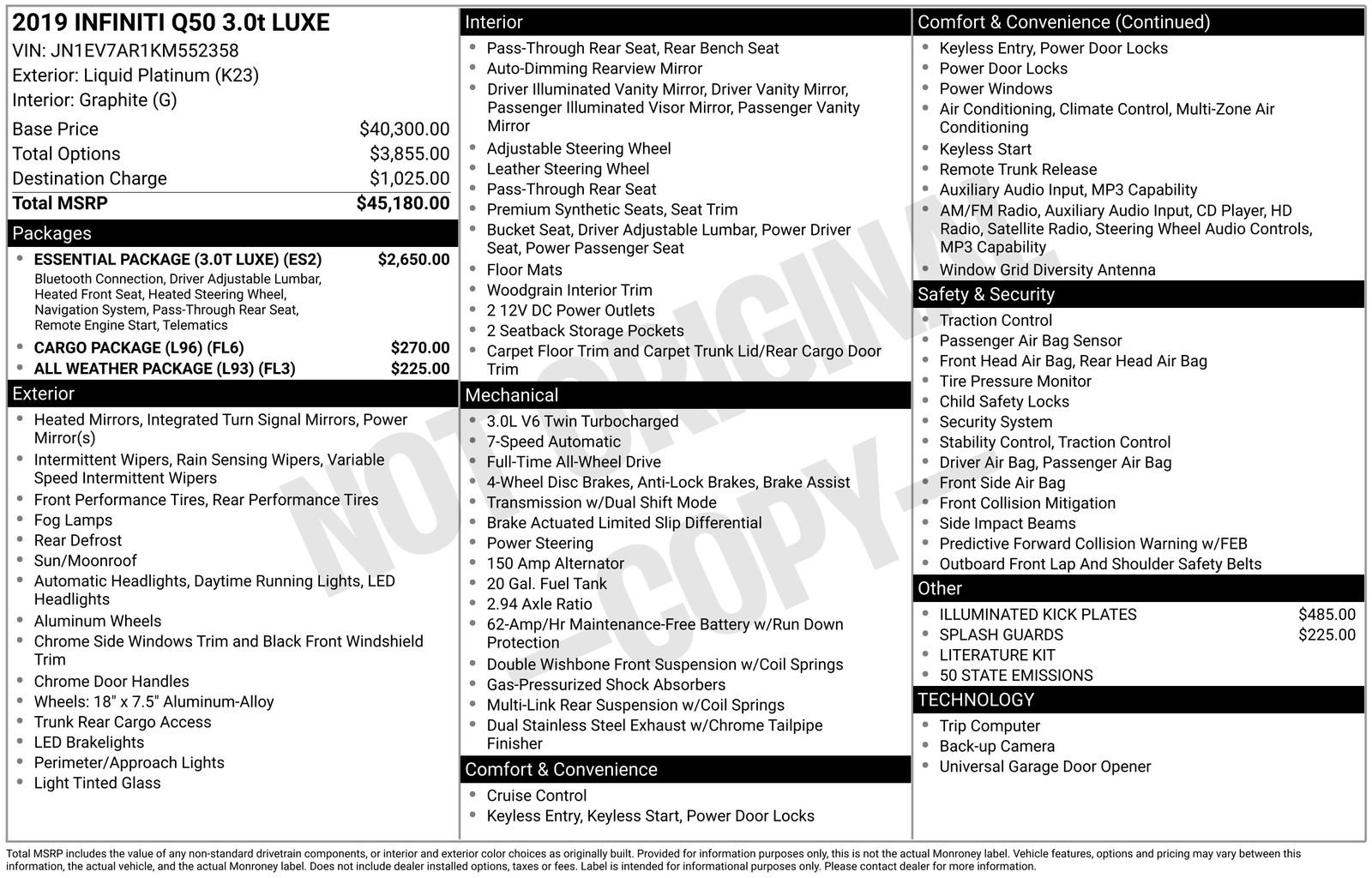 Used 2019 INFINITI Q50 Luxe w/ Essential Package (3.0T Luxe) image 6