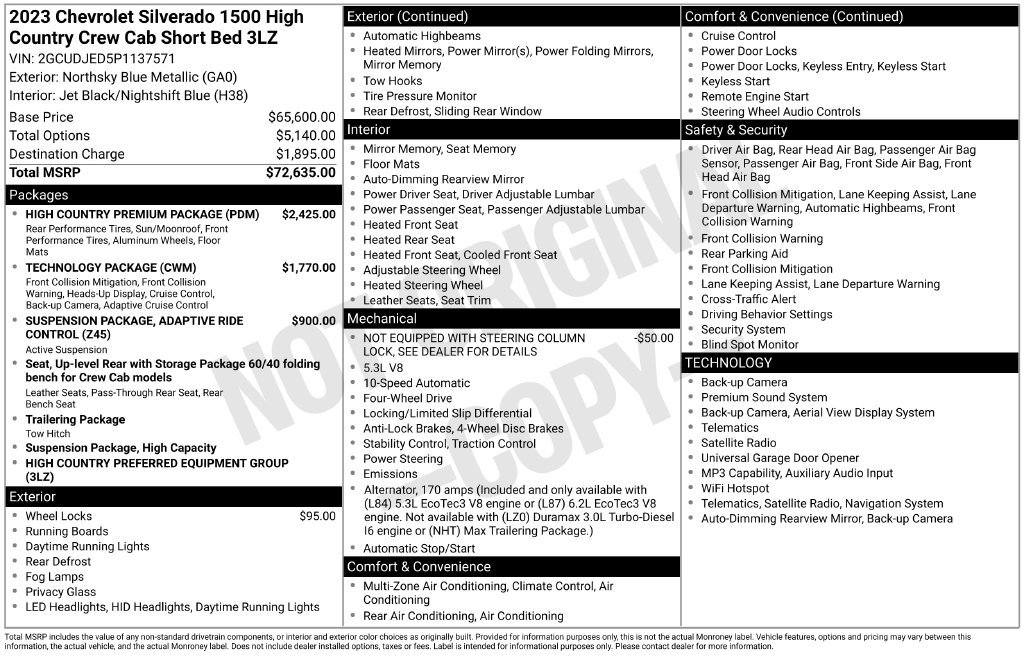 Used 2023 Chevrolet Silverado 1500 High Country w/ High Country Premium Package AWD/4WD image 9
