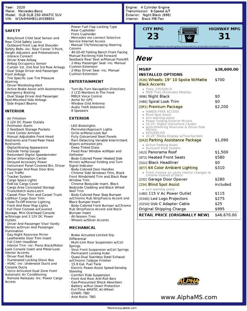 Used 2020 Mercedes-Benz GLB 250 4MATIC w/ Premium Package image 3