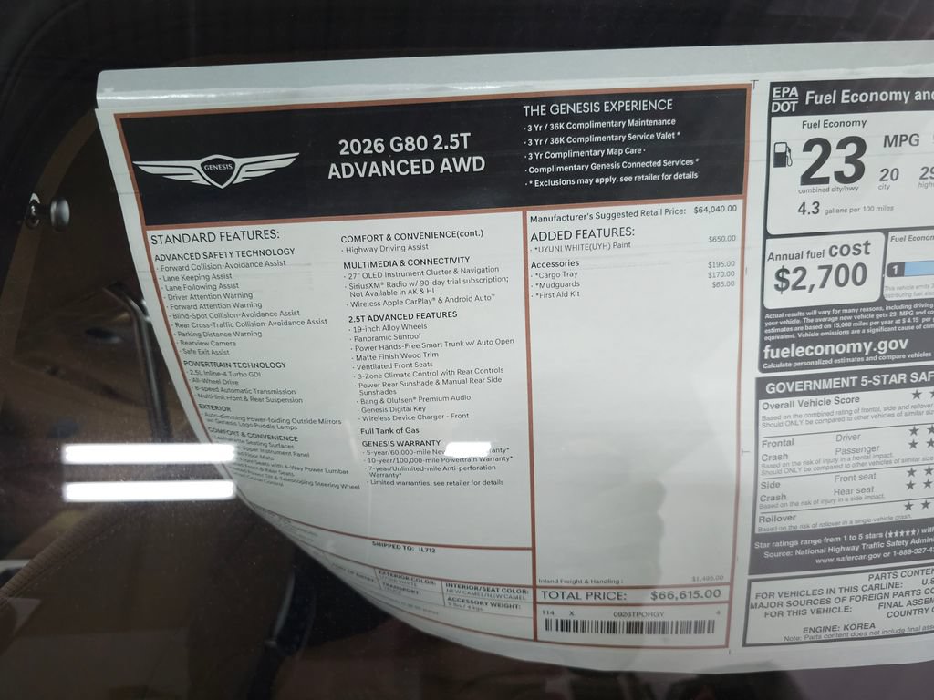 New 2026 Genesis G80 2.5T Advanced AWD/4WD image 28