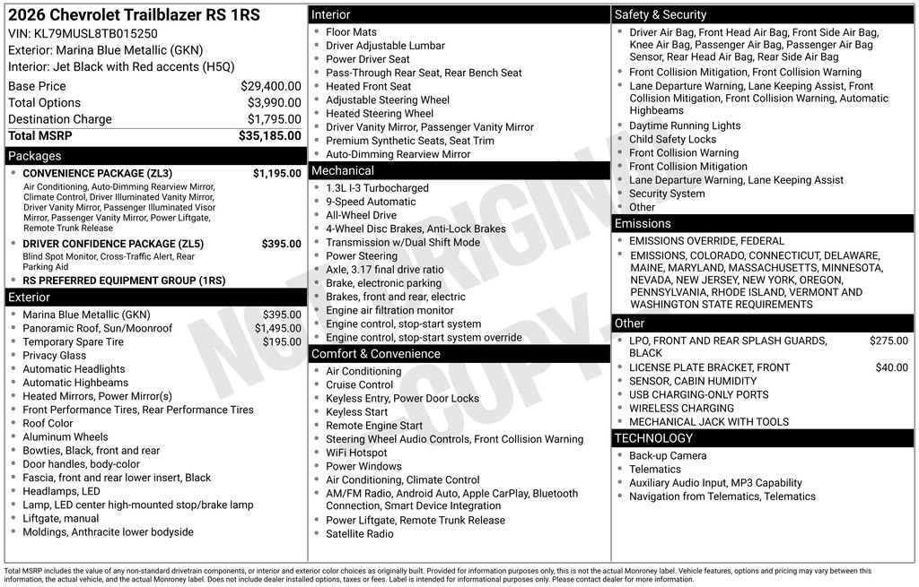 New 2026 Chevrolet TrailBlazer RS w/ Convenience Package image 3