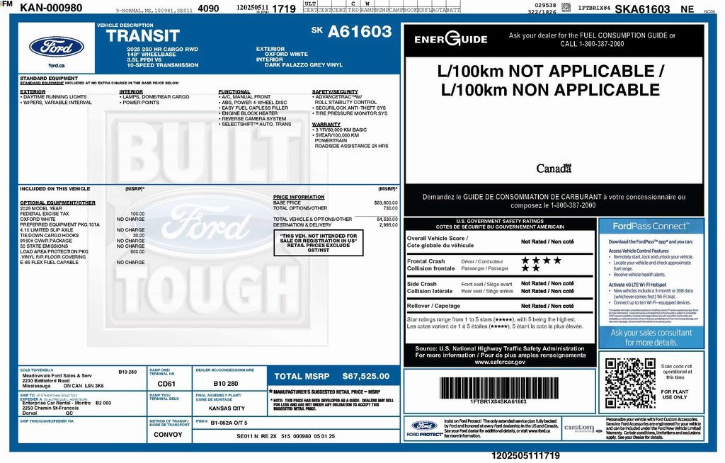 Used 2025 Ford Transit 250 148 High Roof w/ Load Area Protection Package image 2