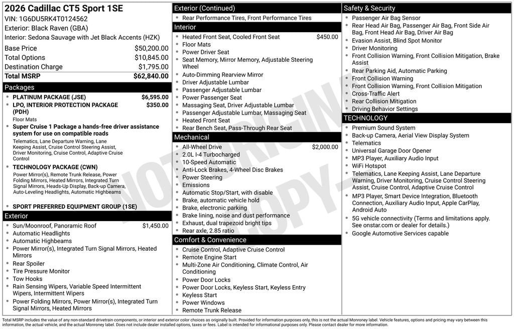 New 2026 Cadillac CT5 Sport w/ Platinum Package AWD/4WD image 4