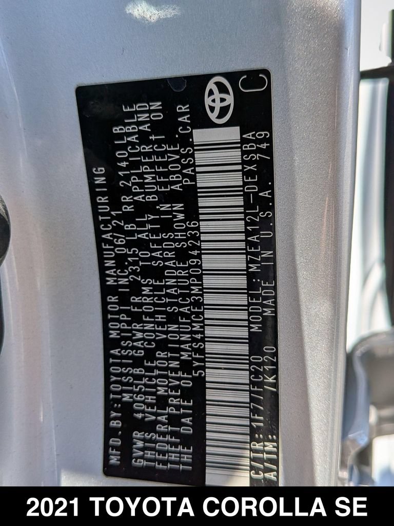 Used 2021 Toyota Corolla SE w/ Carpet Mat Package (TMS) FWD image 24