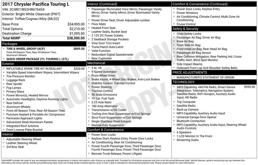 Used 2017 Chrysler Pacifica Touring-L w/ Tire & Wheel Group FWD image 15