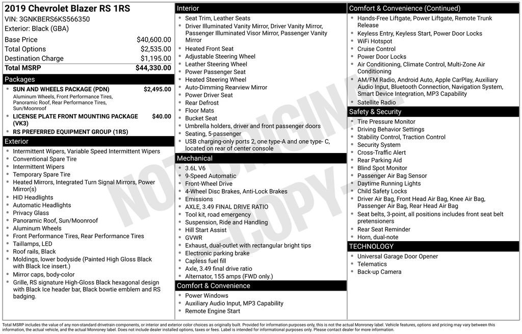 Used 2019 Chevrolet Blazer RS w/ Sun and Wheels Package image 24