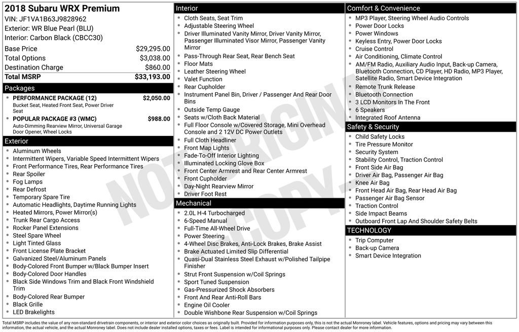 Used 2018 Subaru WRX Premium w/ Performance Package image 48