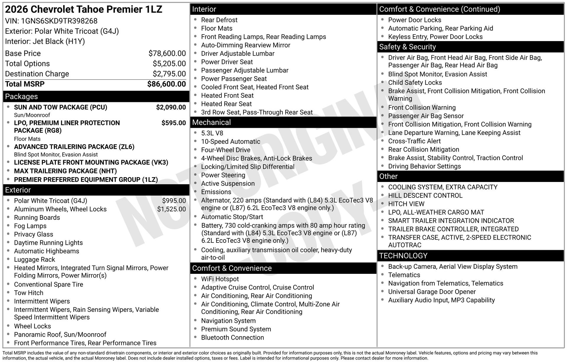 New 2026 Chevrolet Tahoe Premier w/ Sun And Tow Package AWD/4WD image 5