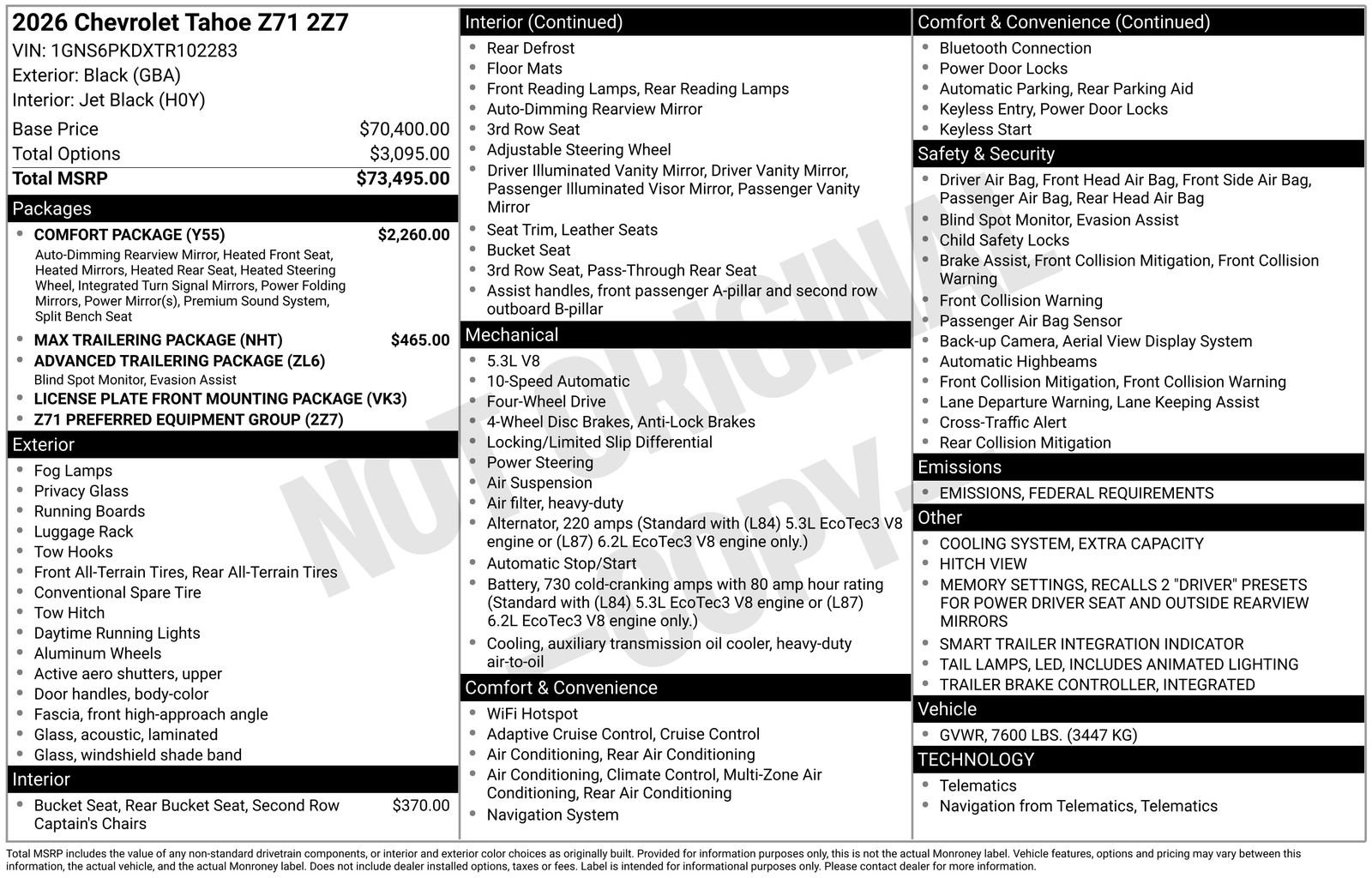 New 2026 Chevrolet Tahoe Z71 w/ Comfort Package image 5