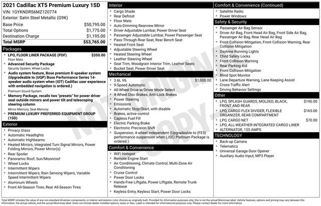 Used 2021 Cadillac XT5 Premium Luxury w/ LPO, Floor Liner Package image 34