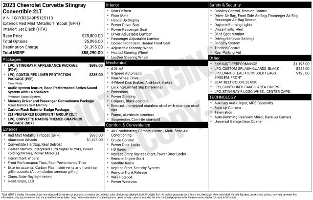 Certified 2023 Chevrolet Corvette Stingray Preferred Conv RWD image 36