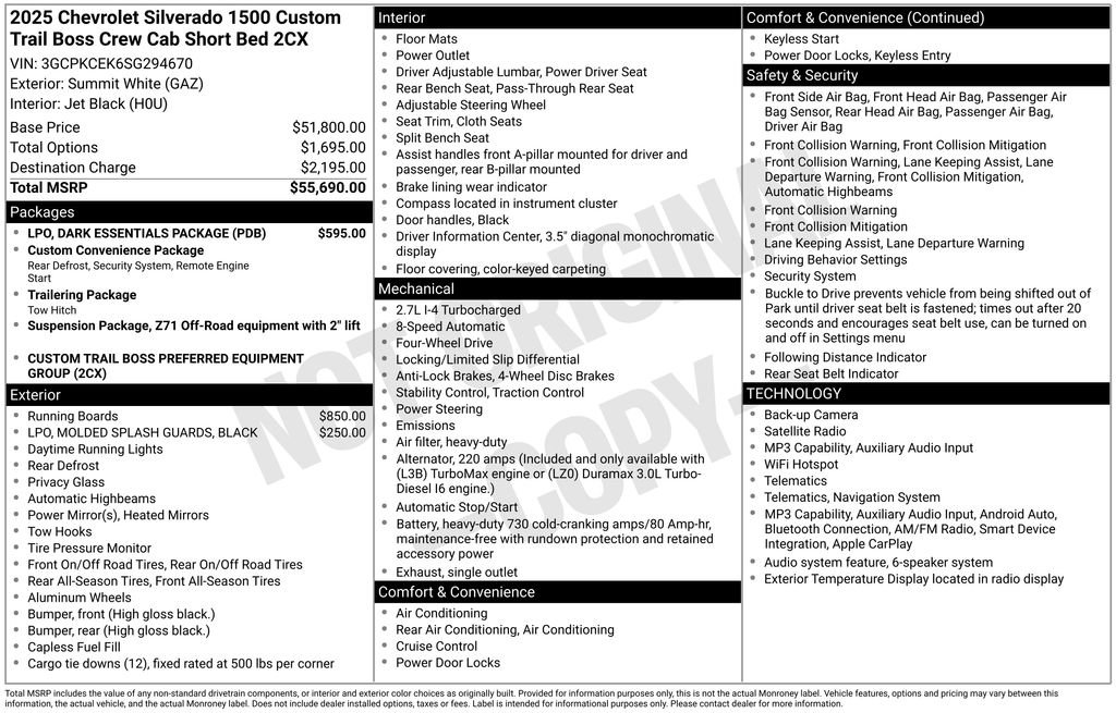 Used 2025 Chevrolet Silverado 1500 Custom Trail Boss w/ LPO, Dark Essentials Package AWD/4WD image 19