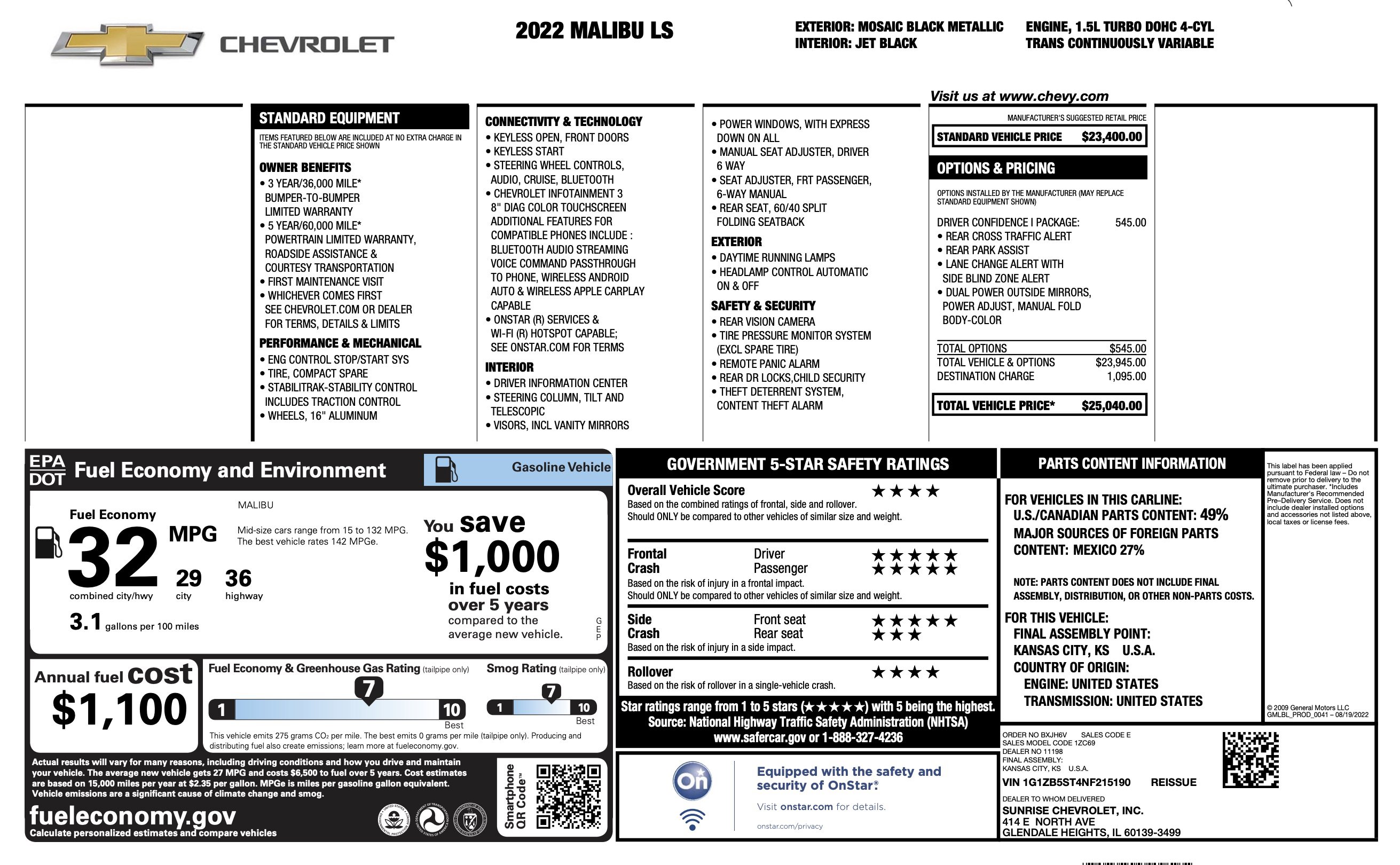 Used 2022 Chevrolet Malibu LS FWD image 2