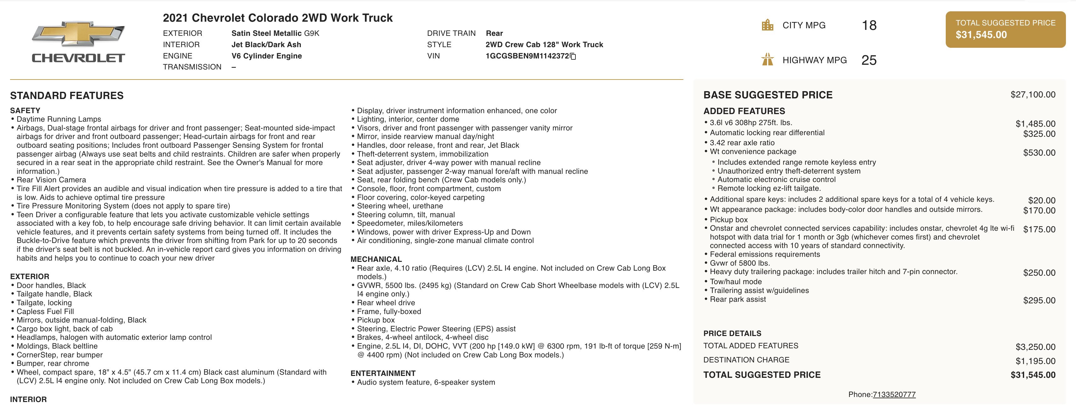 Used 2021 Chevrolet Colorado W/T w/ WT Convenience Package RWD image 2