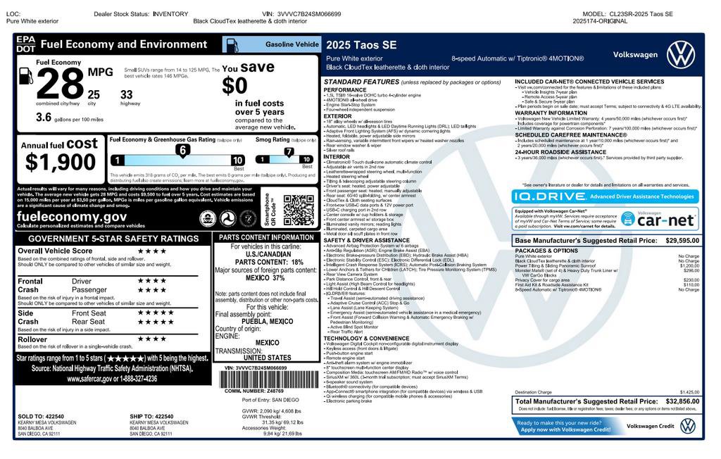 Used 2025 Volkswagen Taos SE w/ Panoramic Sunroof Package AWD/4WD image 3