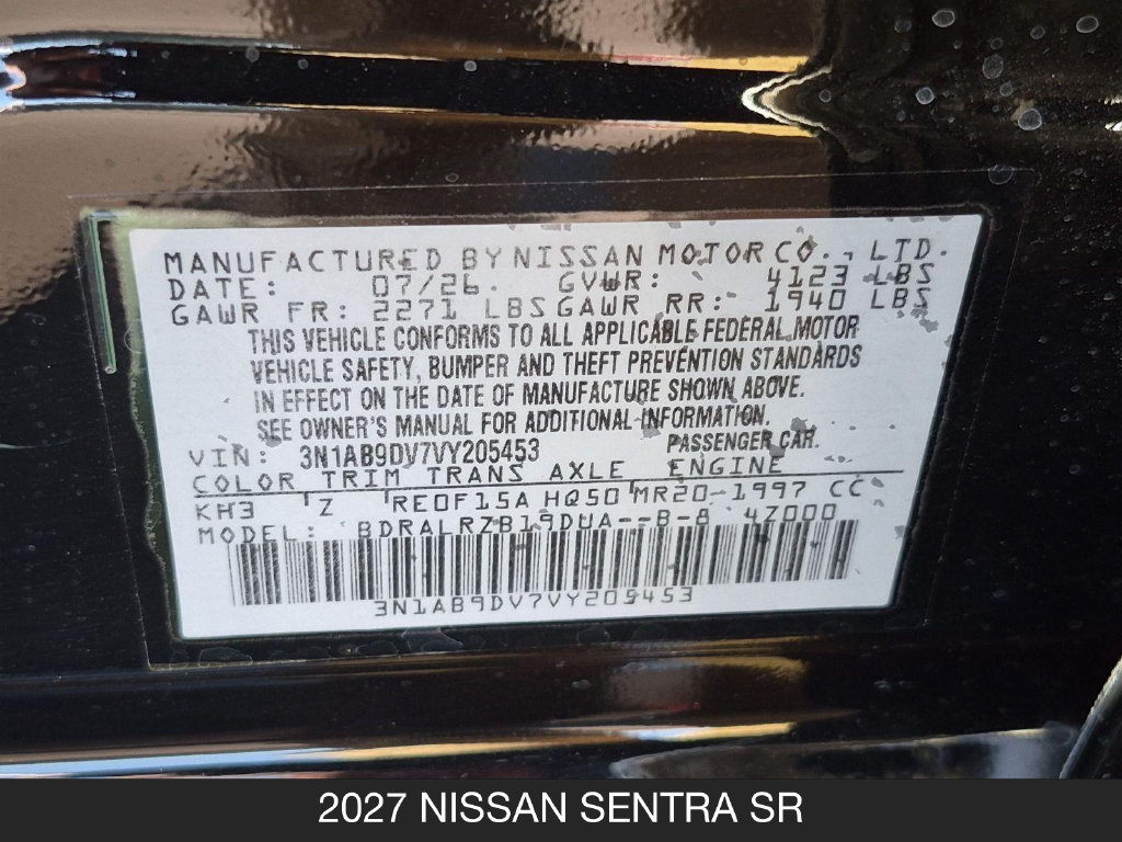 New 2027 Nissan Sentra SR w/ Floor Mat Package FWD image 25