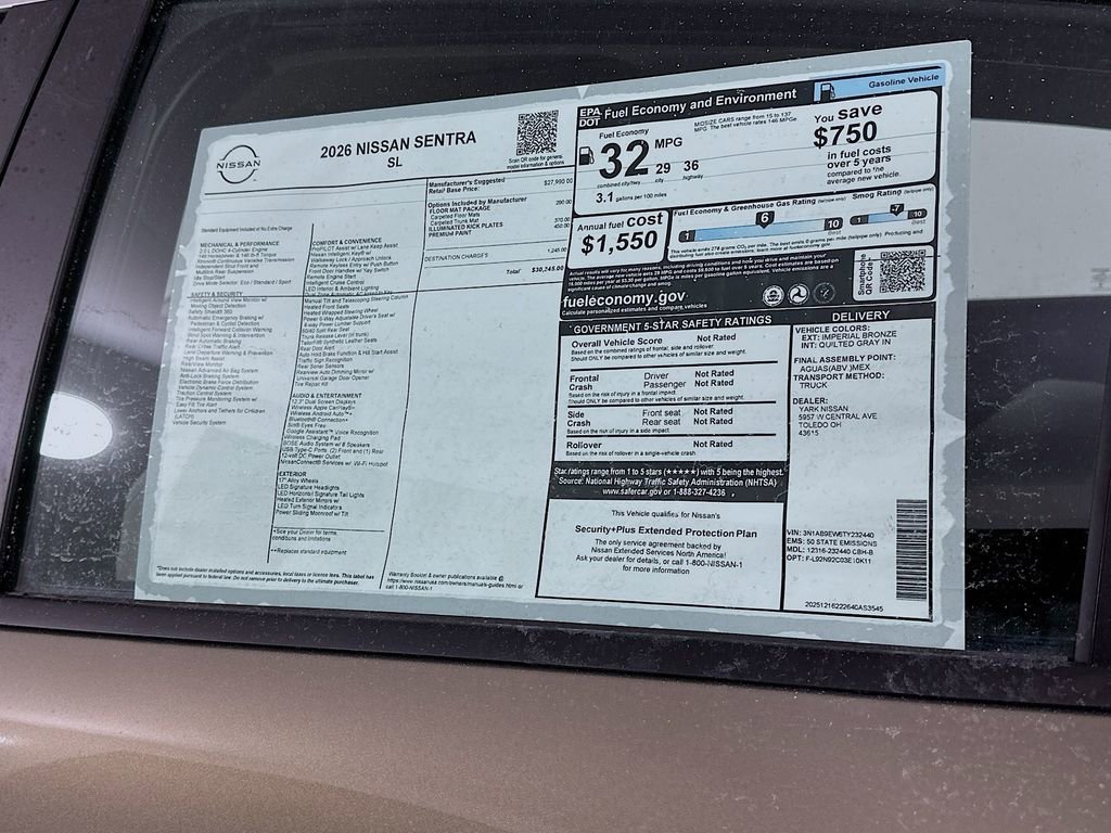 New 2026 Nissan Sentra SL w/ Floor Mat Package image 13