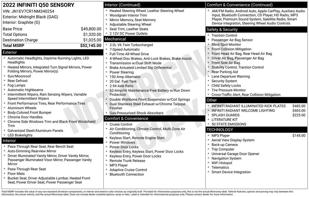 Used 2022 INFINITI Q50 Sensory image 17