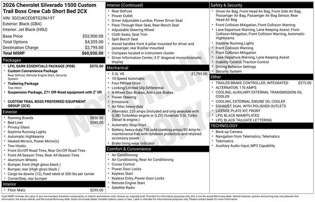 New 2026 Chevrolet Silverado 1500 Custom Trail Boss w/ LPO, Dark Essentials Package image 2