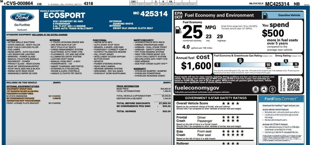 Used 2021 Ford EcoSport SE w/ SE Convenience Package image 2