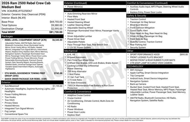 New 2026 RAM 2500 Rebel w/ Rebel Level 2 Equipment Group AWD/4WD image 9