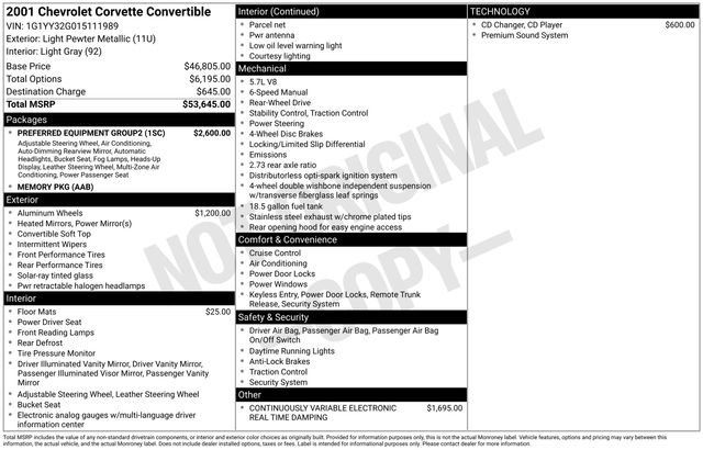 Used 2001 Chevrolet Corvette Convertible w/ Preferred Equipment Group2 image 3