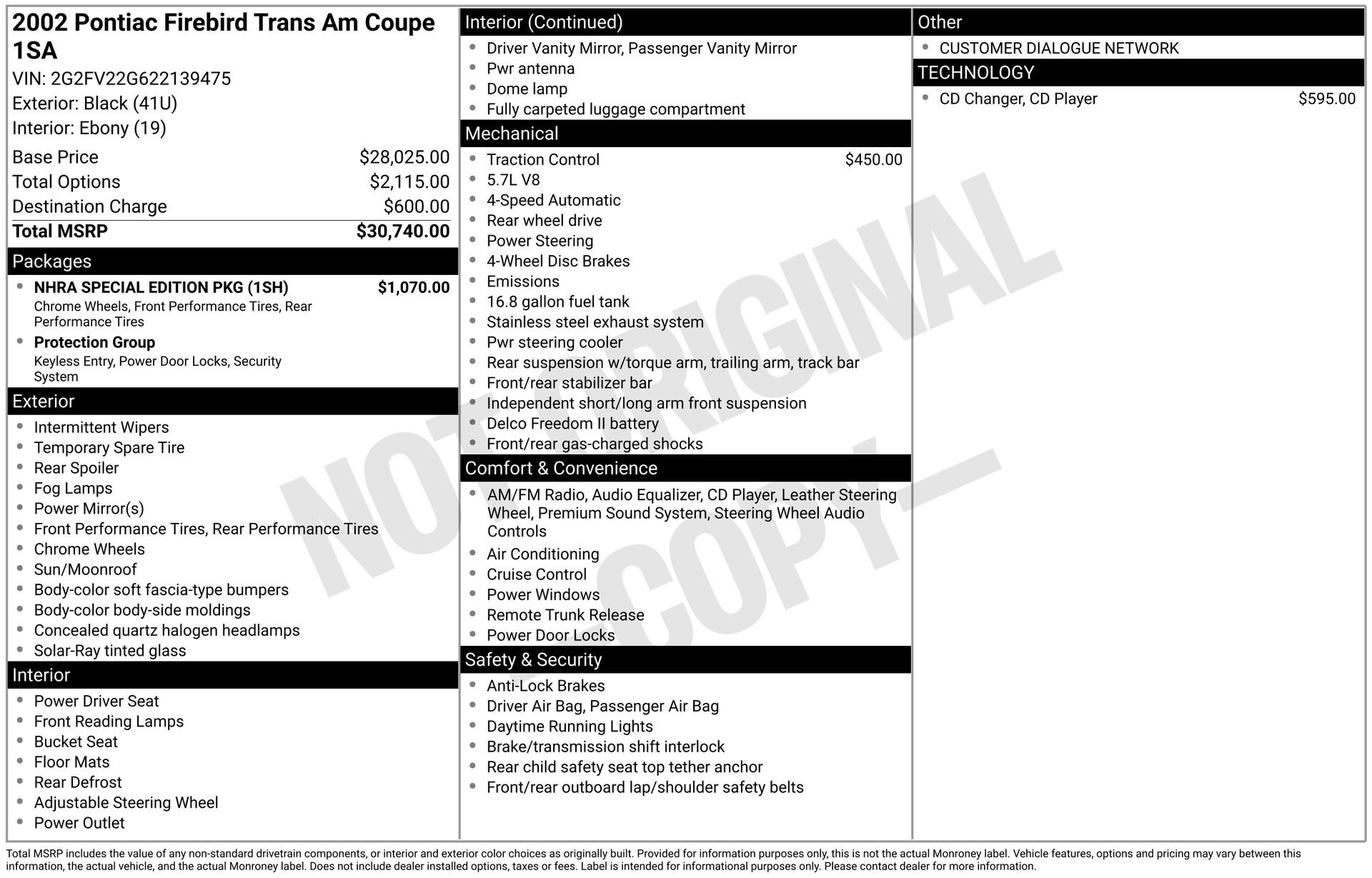Used 2002 Pontiac Firebird Trans Am w/ NHRA Special Edition Pkg image 28