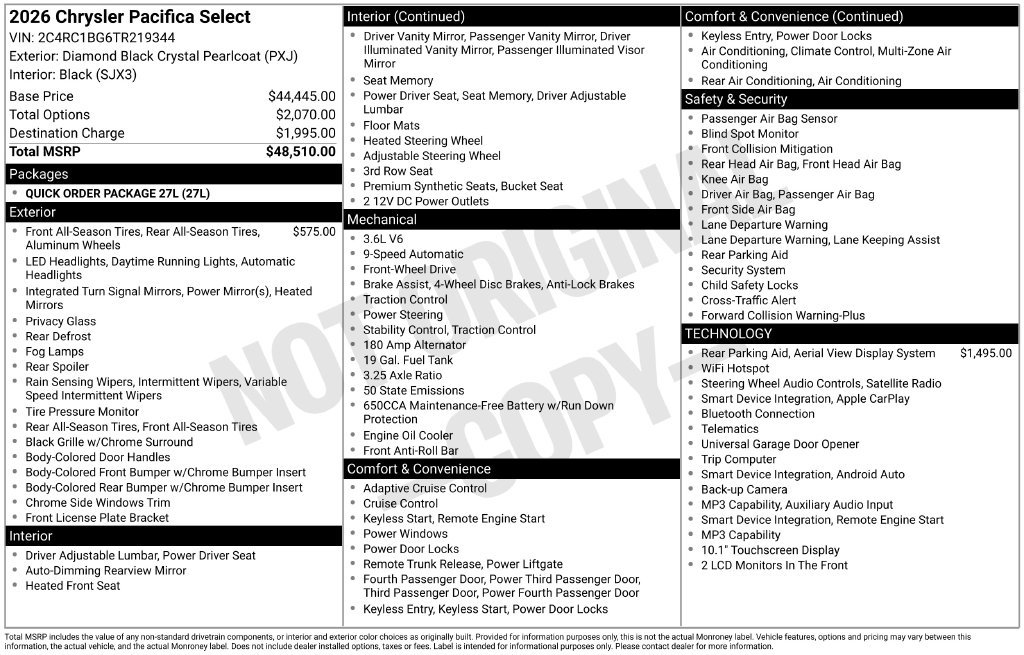 New 2026 Chrysler Pacifica Select FWD image 15