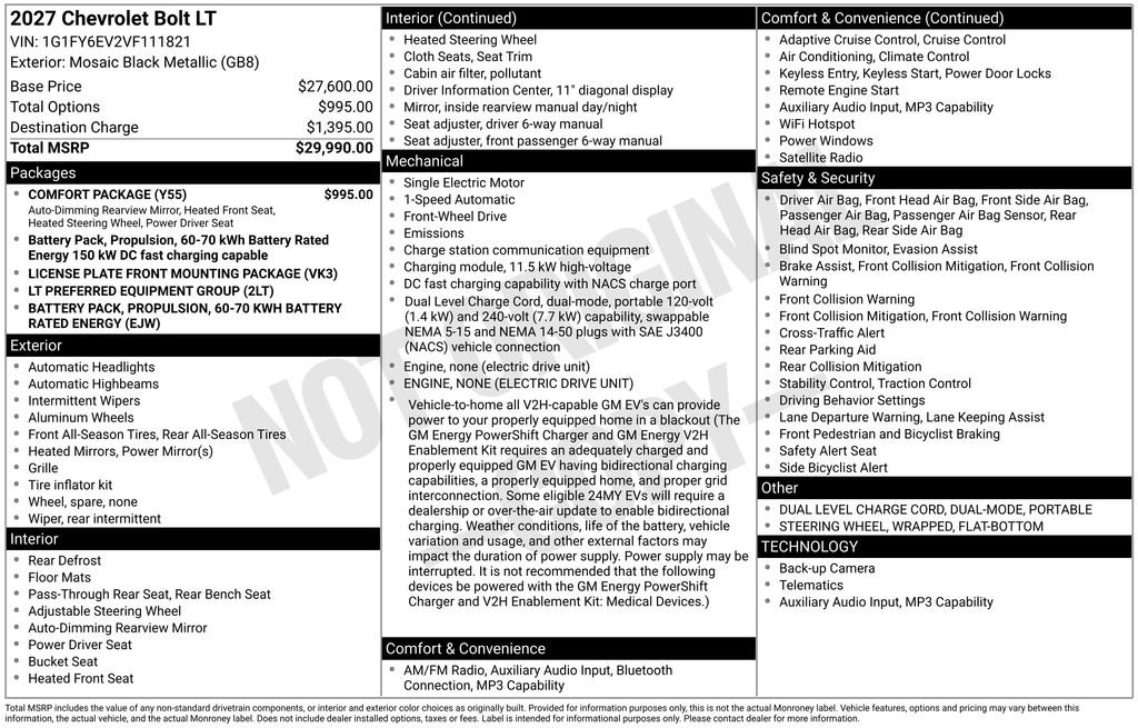 New 2027 Chevrolet Bolt LT w/ Comfort Package FWD image 26