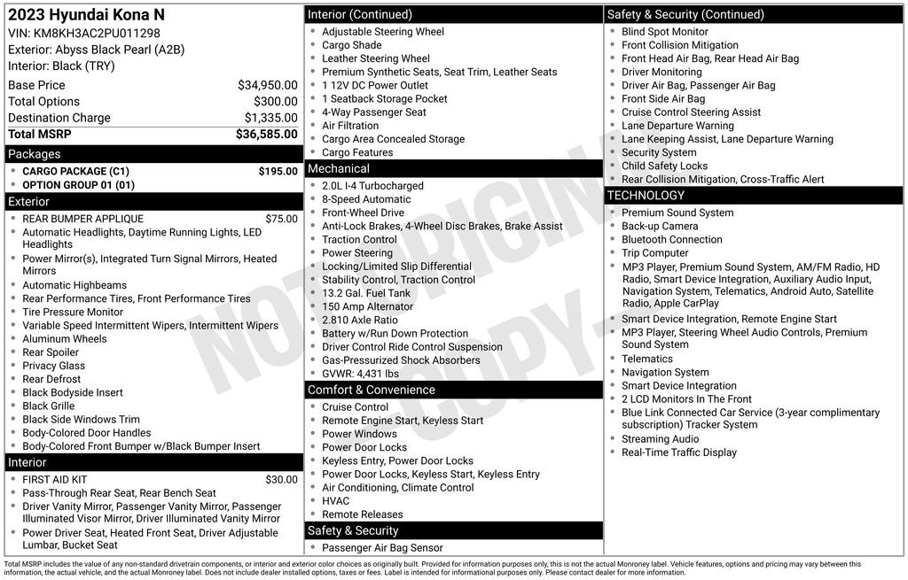 Certified 2023 Hyundai Kona N w/ Cargo Package FWD image 30