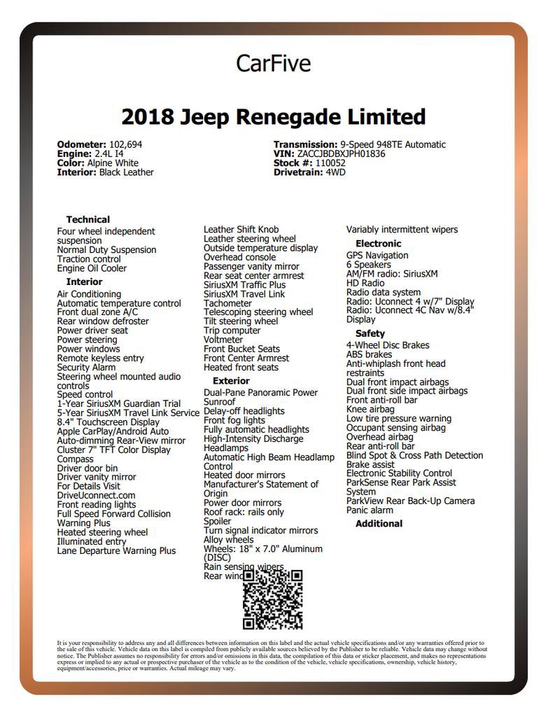 Used 2018 Jeep Renegade Limited w/ UConnect 8.4 Nav Group image 36