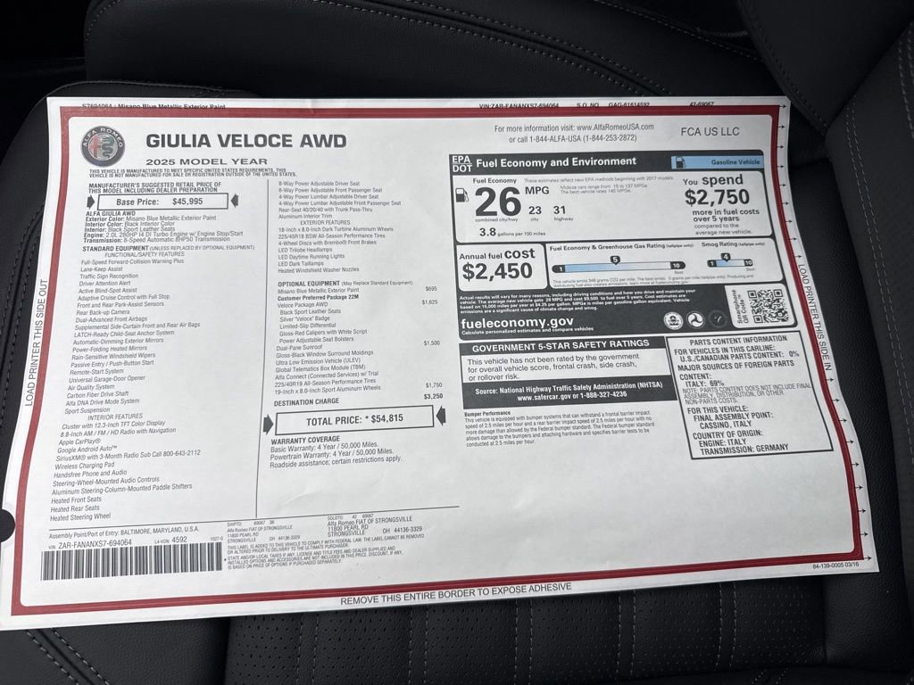 New 2025 Alfa Romeo Giulia AWD w/ Veloce Package AWD image 26