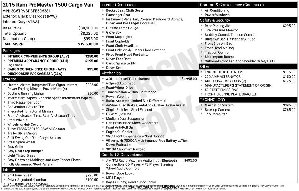 Used 2015 RAM ProMaster 1500 w/ Interior Convenience Group image 15