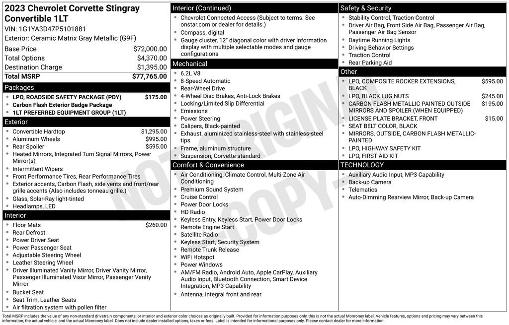 Used 2023 Chevrolet Corvette Stingray Convertible w/ LPO, Roadside Safety Package RWD image 23