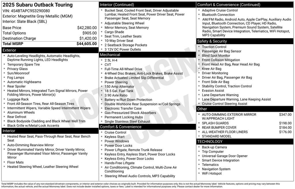 Certified 2025 Subaru Outback Touring AWD/4WD image 7