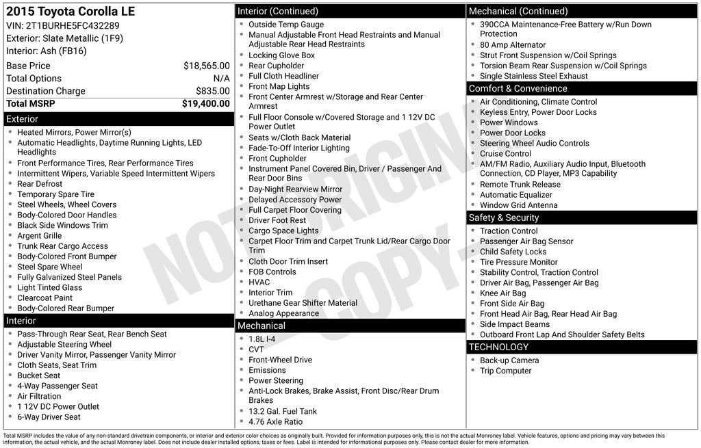 Used 2015 Toyota Corolla LE image 2