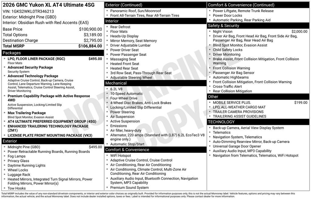 New 2026 GMC Yukon XL AT4 Ultimate w/ LPO, Floor Liner Package AWD/4WD image 4