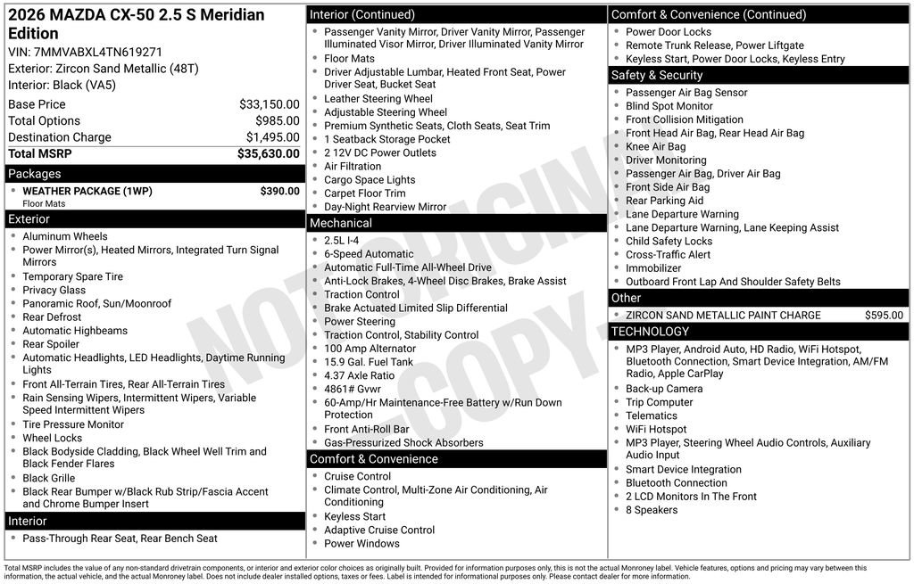 New 2026 MAZDA CX-50 Meridian Edition w/ Weather Package AWD/4WD image 37