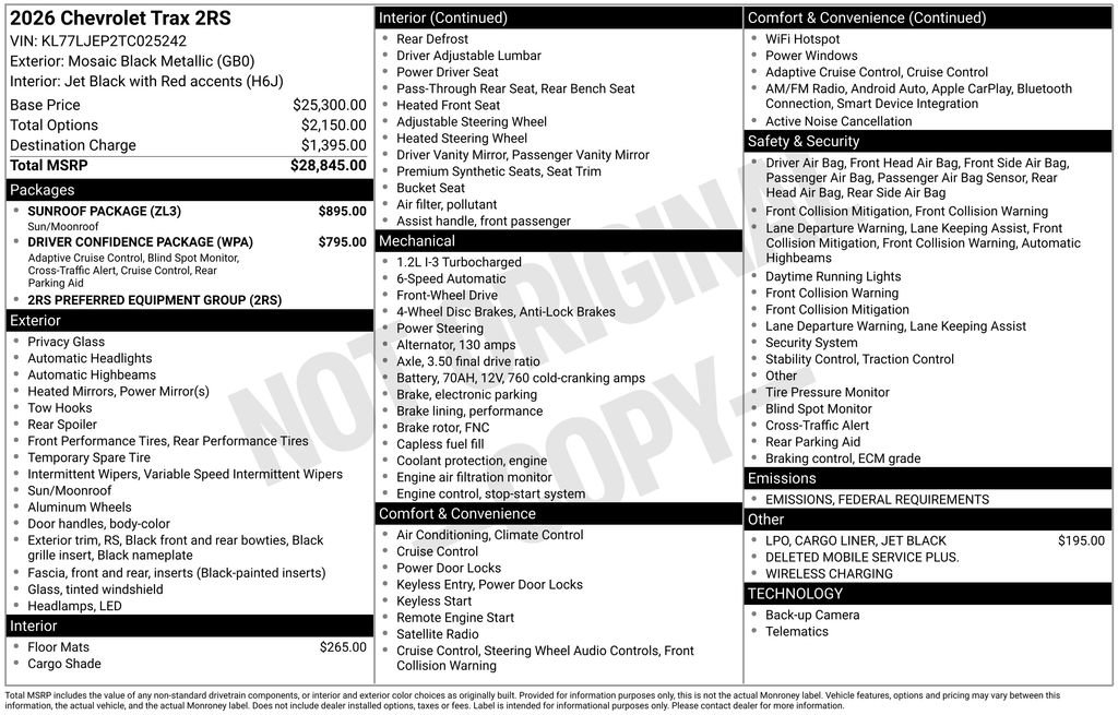 New 2026 Chevrolet Trax RS w/ Sunroof Package image 10