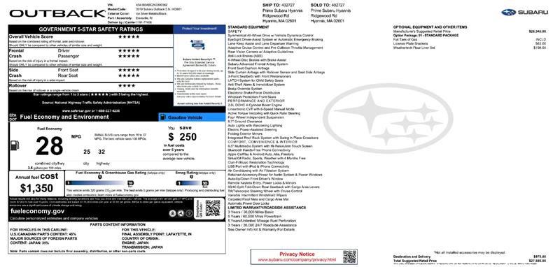 Used 2019 Subaru Outback 2.5i image 2