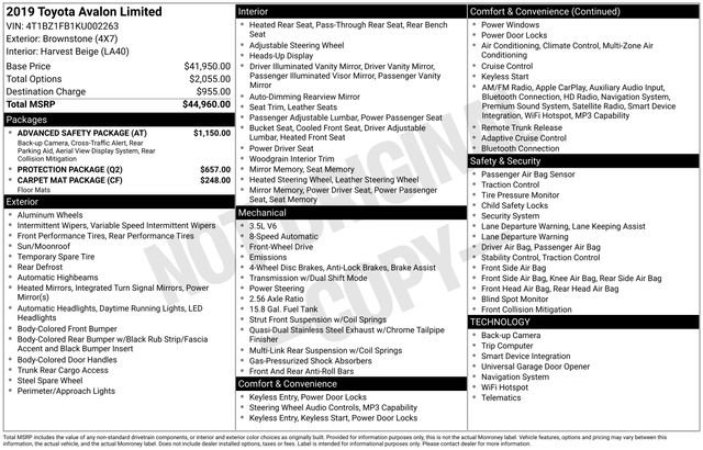 Used 2019 Toyota Avalon Limited w/ Advanced Safety Package FWD image 4