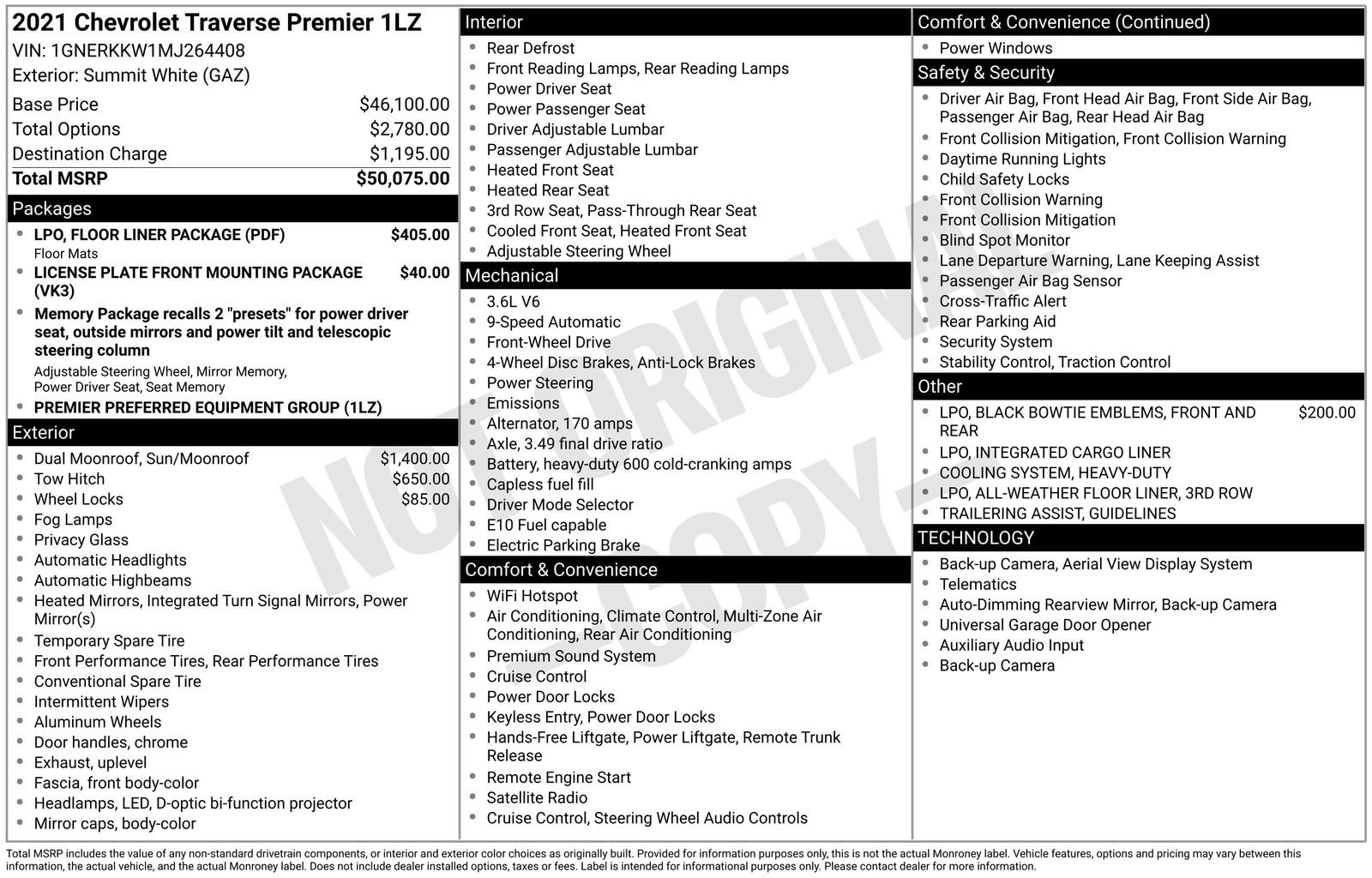 Used 2021 Chevrolet Traverse Premier w/ LPO, Floor Liner Package FWD image 36