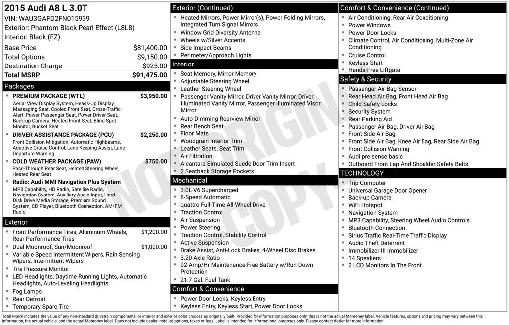 Used 2015 Audi A8 L 3.0T w/ Premium Package image 35