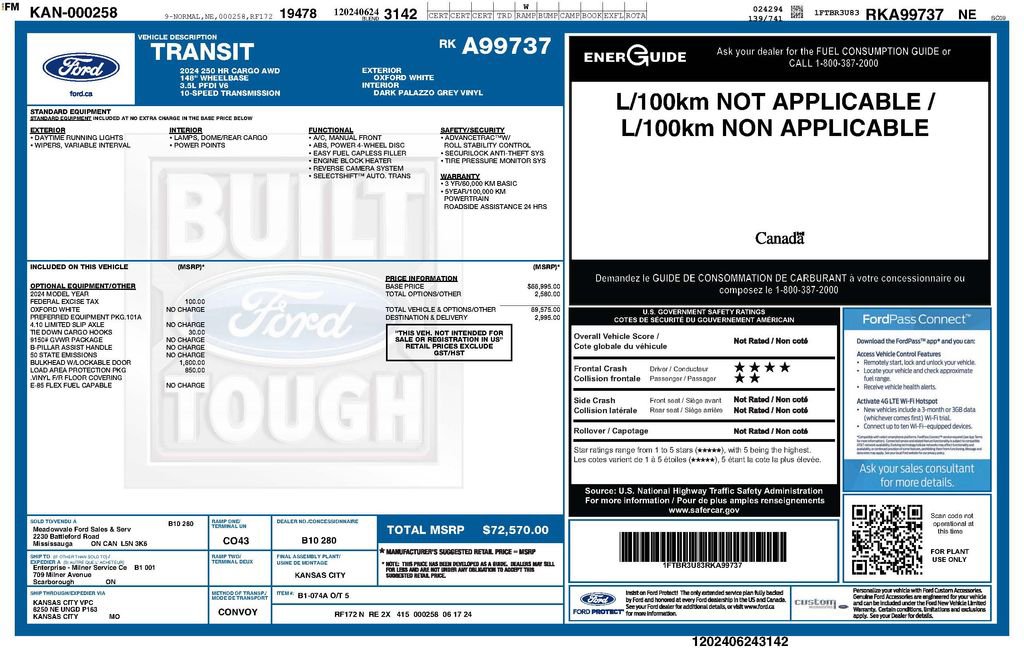 Used 2024 Ford Transit 250 148 High Roof Extended AWD w/ Load Area Protection Package image 2