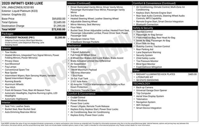Used 2020 INFINITI QX80 Luxe w/ Proassist Package image 33