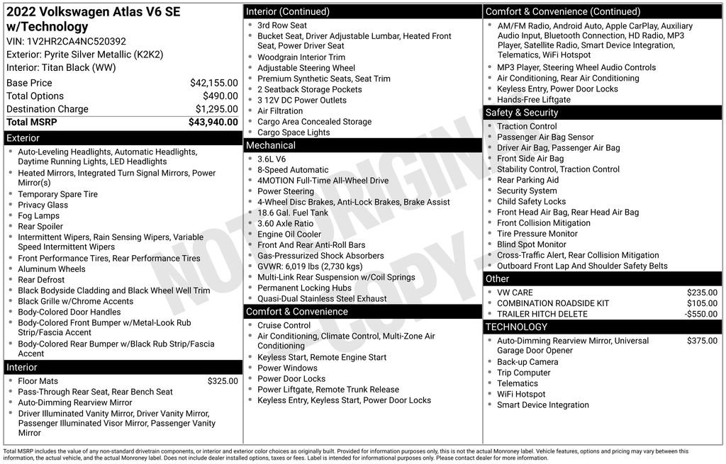 Used 2022 Volkswagen Atlas SE image 1