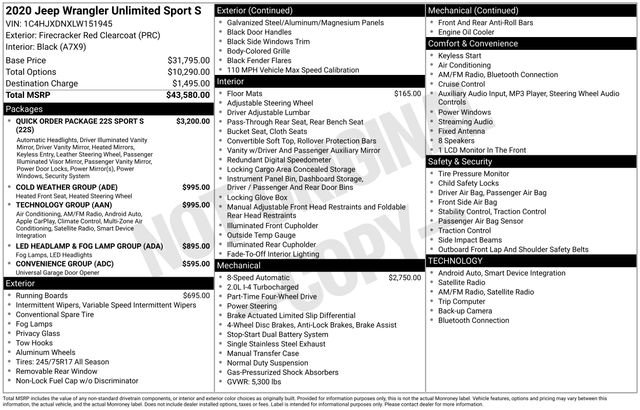 Certified 2020 Jeep Wrangler Unlimited Sport S image 34