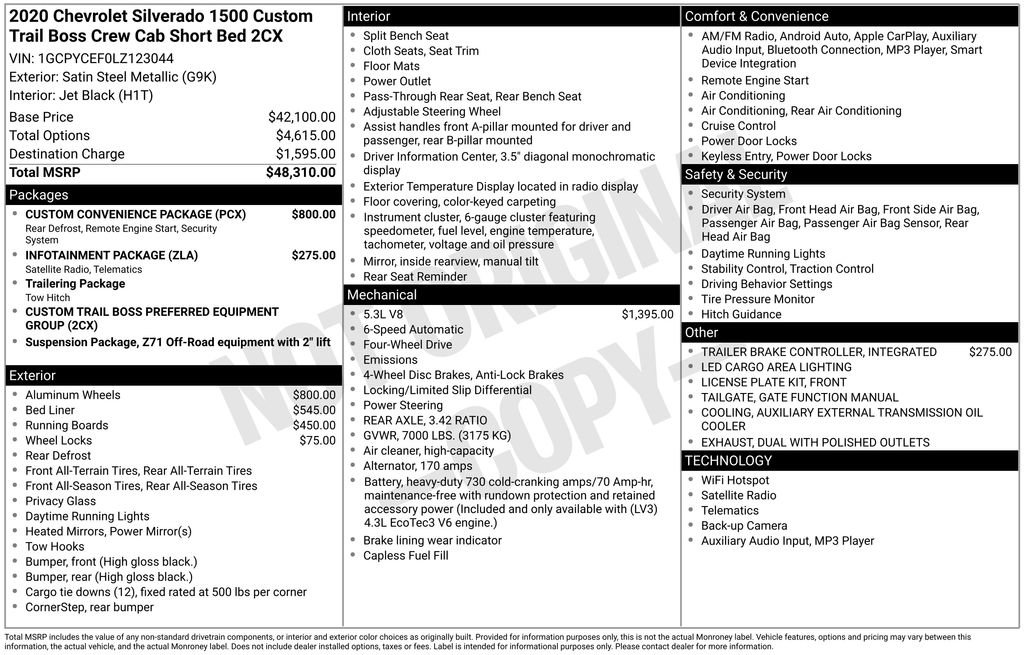 Used 2020 Chevrolet Silverado 1500 Custom Trail Boss w/ Custom Convenience Package image 26