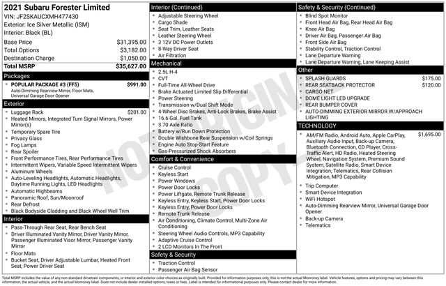 Used 2021 Subaru Forester Limited w/ Popular Package #3 AWD/4WD image 3